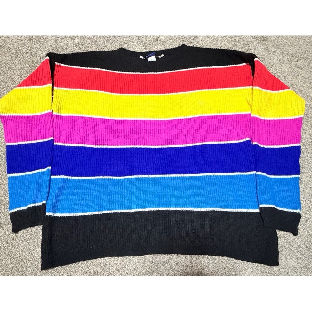 OP Ocean Pacific Rainbow Stripe Knit Sweater Y2K Retro Boxy Fit Size L‎